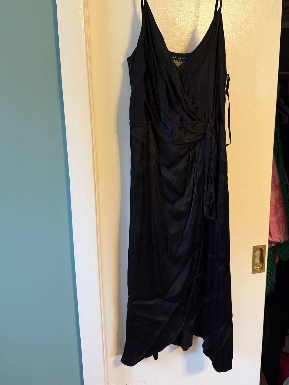 Anthropologie Black High-Low Satin Wrap Dress